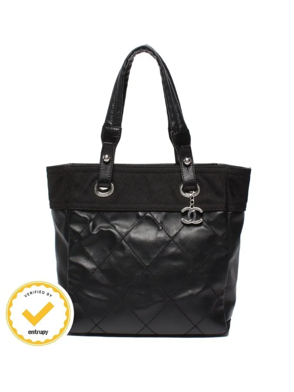 Chanel Tote Shoulder Bag Silver Paris Biarritz